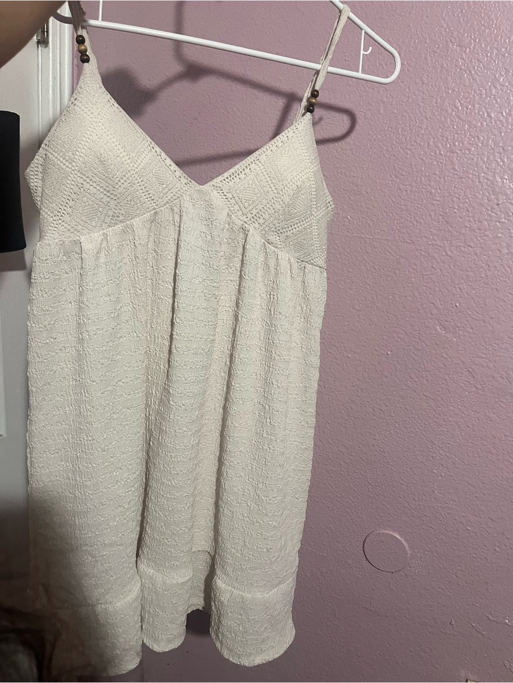 Womens Cream Textured Spaghetti Strap Dress